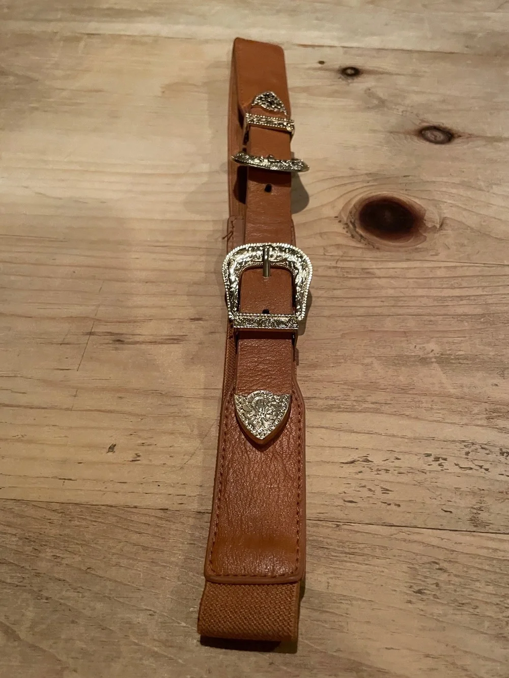 Brown Gold Embossed Double Buckle Belt equestrian Western Rodeo M L